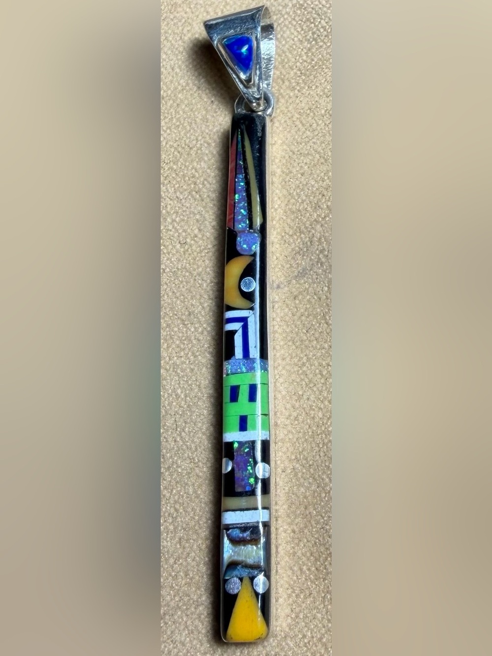 Signed LU Sterling Silver Galaxy Multicolor Inlay Pendant 2.25” Southwestern